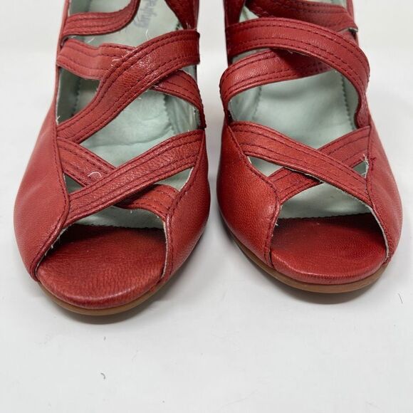 Anthropologie FARYL ROBIN Womens Sandals Wedges Peep Toe Strappy Red US 10 - Picture 3 of 9